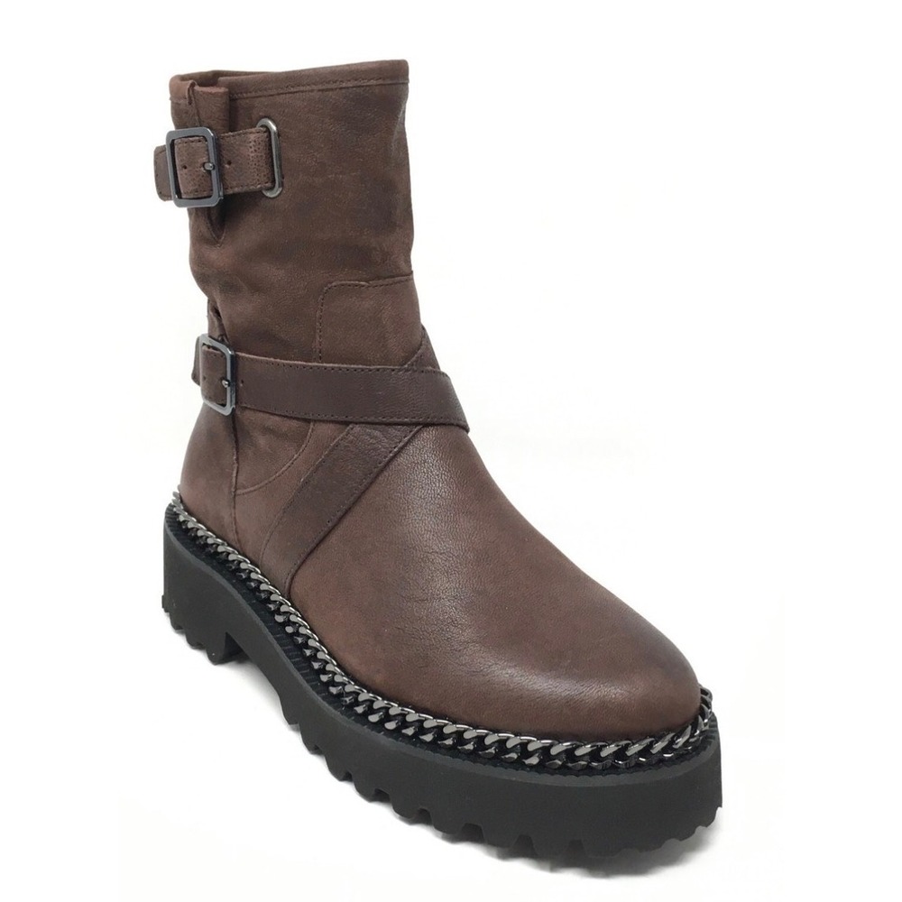 NEW Vince Camuto Messtia Brown Leather Lug Sole Moto Boots W6.5 Biker Grunge